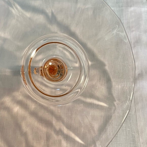 Vintage Fostoria Pink Depression Glass Tray Fleur De Lis Handle. Round. Snacks - Picture 4 of 13